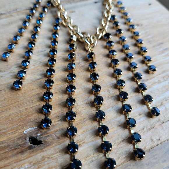 COACH Vintage Statement Multi Strand Swarovski Crystals Necklace Blue Gold HTF - Picture 4 of 5